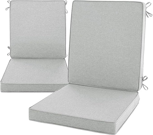Outdoor Chair Cushions, Water-Resistant & Fade-Resistant, Patio Furniture Lawn Dining Chair Seat Replacement with Mid Back, Ties Zipper, Removable Cover, 18 x 16.5 Inch, Set of 2, Light Grey