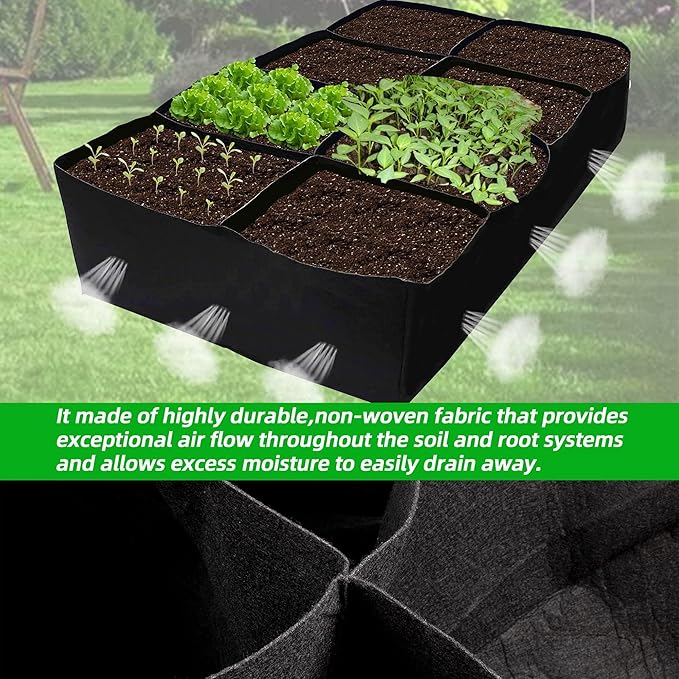 CJGQ Fabric Raised Garden Bed, 2Pack 8 Grids Plant Grow Bags, 3x6FT Breathable Planter Raised Beds for Growing Vegetables Potatoes Flowers, Rectangle Planting Container for Outdoor Gardening
