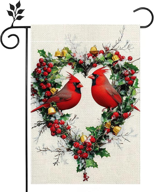 Spring Summer Cardinal Love Hearts Garden Flag 12x18 Double Sided, Welcome Yard Decor, Farmhouse Outdoor Flag for Lawn Patio Porch