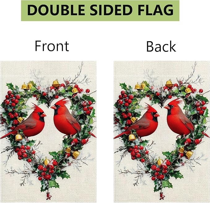 Spring Summer Cardinal Love Hearts Garden Flag 12x18 Double Sided, Welcome Yard Decor, Farmhouse Outdoor Flag for Lawn Patio Porch