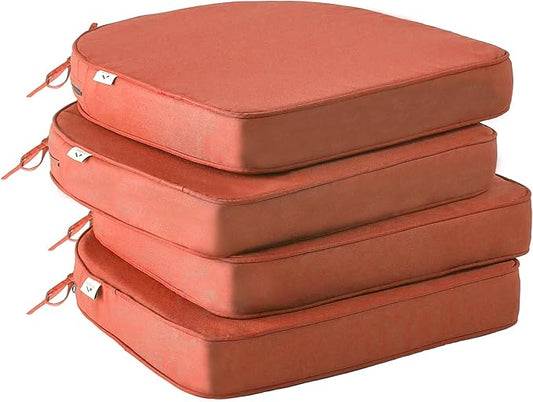 IPYNBAP Outdoor Chair Cushions Set of 4 -Waterproof Outdoor Seat Cushions for Patio Furniture, Patio Chair Cushion with Handle and Ties, Round Out Door Chair Pads,18.5" x 16" x 3", Spice