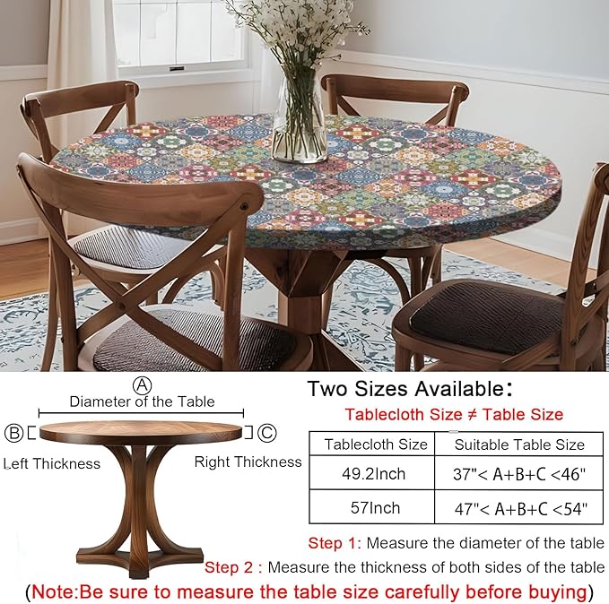 Fitted Vintage Round Tablecloth for 36-44" Tables Earthy Stain Resistant Vinyl Mantel Para Mesa Redonda Apartment Kitchen Organizers Camping Picnic List Women Men Cool Practical Gift Ideas