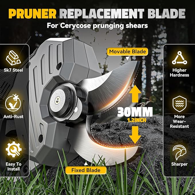 Cerycose Electric Pruning Shears Replacement Blade, 30MM (1.2 Inch) Cutting Diameter Pruner Blade - SK7 High Carbon Steel Cutting for Garden Pruning Shears Cutter Tool