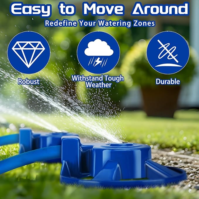 Domensi 2 Pack Cast Iron Lawn Sprinklers for Yard Heavy Duty Metal Garden Water Sprinkler American Threaded Joints for Lawn Garden Yard Irrigation System, Blue