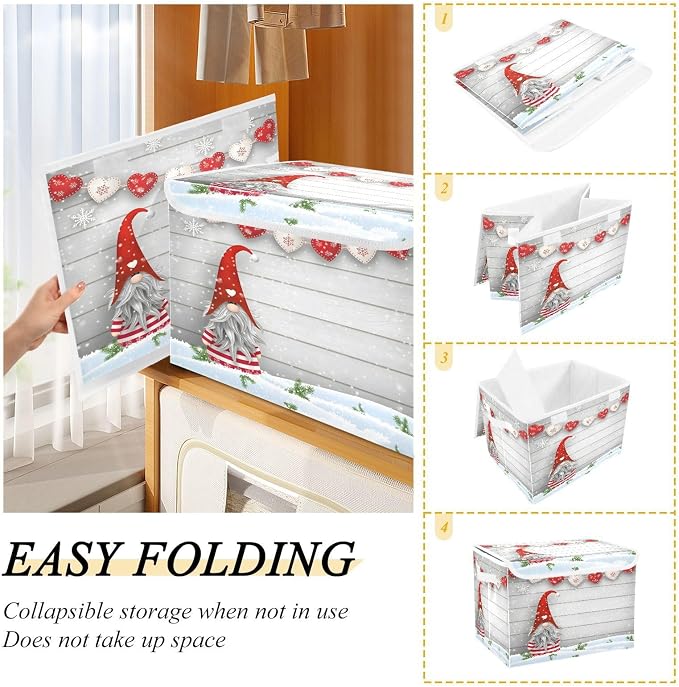 senya Christmas Baskets Collapsible Storage Bins with Lids, Christmas Gnome Storage Boxes Clothes Baskets for Organizing