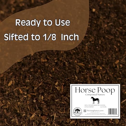 Horse Poop, 100% Natural Aged Unpasteurized Composted Manure and Sifted Premium Garden Soil Amendment for Plants, Compost Tea and Mushroom Substrate (10 lbs)