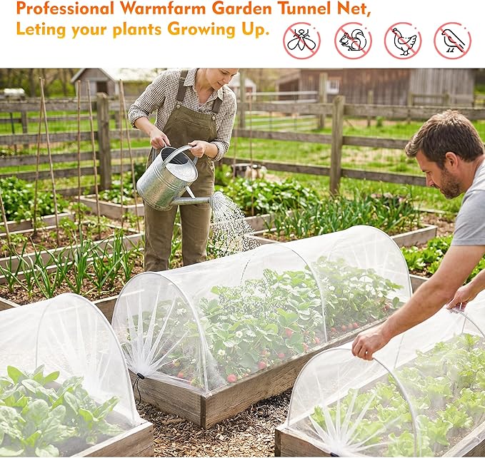 2PCS warmfarm 4ft Garden Row Accelerator Plants Cover, Pop Up Garden Bed Tunnel Net with 6 Stakes, Ready-to-Use Design Garden Beds Vegetable Rows Plant Protector for Protecting Vegetable Fruit