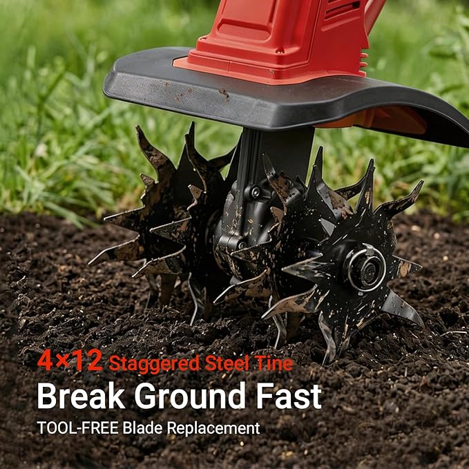 Cordless Brushless Garden Tiller Cultivator Compatible with Milwaukee 18v Battery(Tool Only), 10’’ Wide 7’’ Deep Electric Soil Rototiller, 48-Tine Mini Rotary Aerator for Garden Beds &Soil Preparation