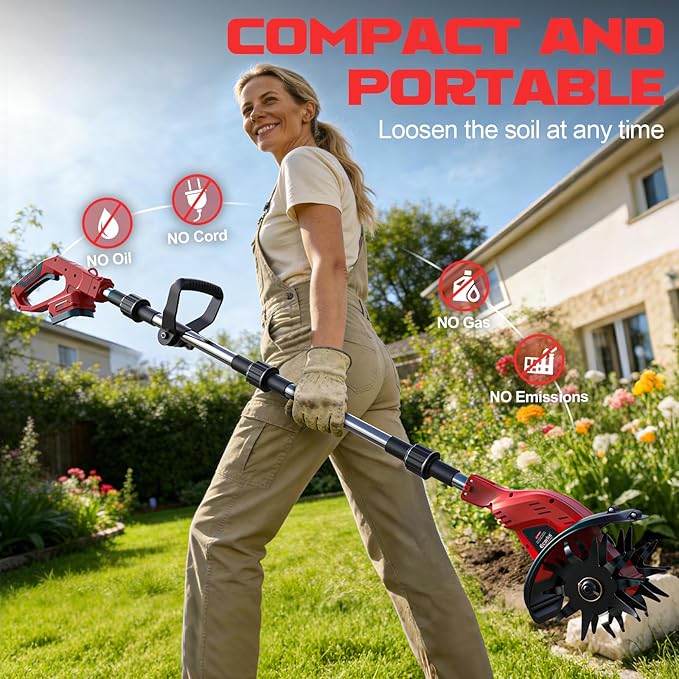 Cordless Tiller Cultivator Compatible with Milwaukee 18V Battery(Tool Only), 450RPM Electric Tiller for Gardening, 9"x6.3" Tilling, 48 Reinforced Steel Tines Rototiller for Lawn/Soil Cultivation