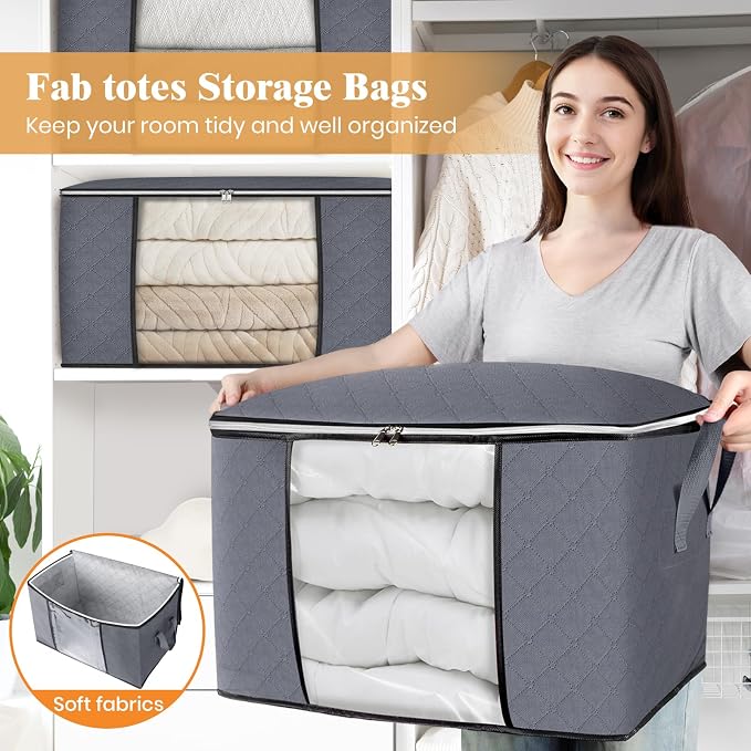 Fab totes 90L Clothes Storage, Foldable Thick Fabric Blanket Storage Bags