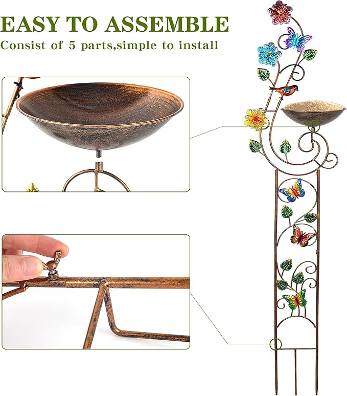 YADOOLIFE 57” Bird Bath with Garden Trellis for Climbing Plants Outdoor, Small Decorative Trellises Metal Birdbath Bird Baths, 1 Piece (Butterfly)