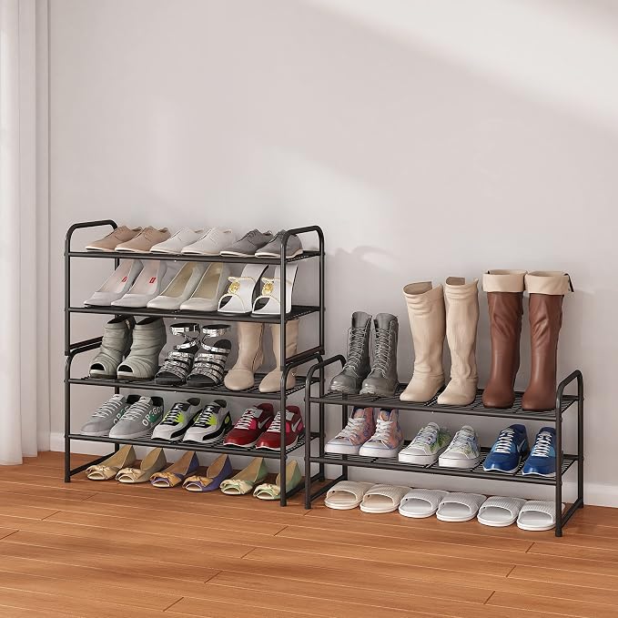 Simple Trending 2-Tier Stackable Shoe Rack, Black