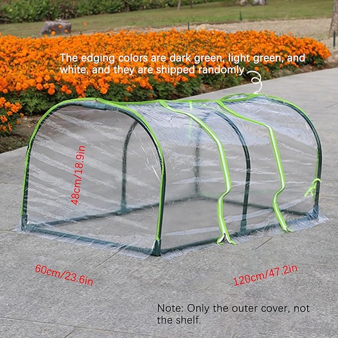 DULRLLY Outdoor Transparent PVC Hot House Cover, 47W X 24D X 19H Portable Tunnel Greenhouse, UV Protected Garden Green House for Herb Flower Vegetable Growing (NO Iron Frame)