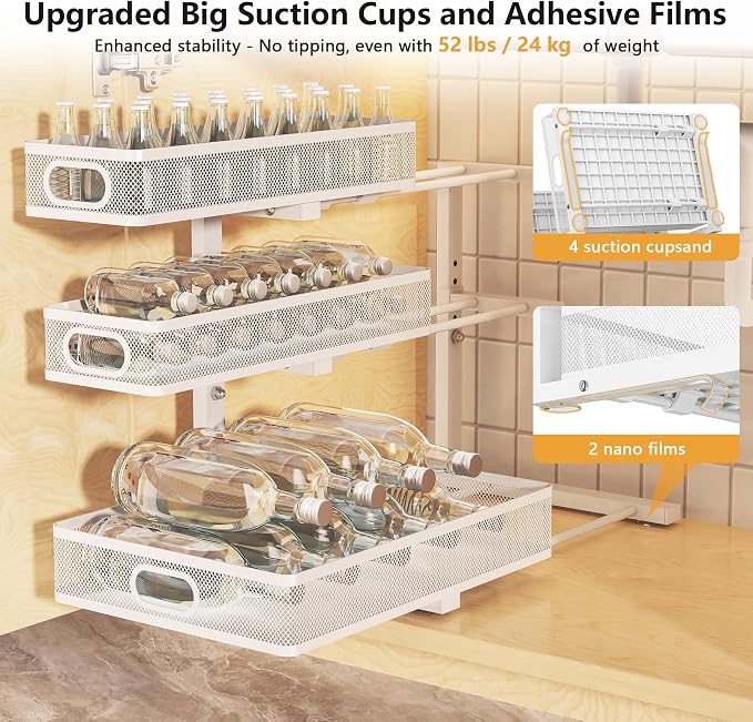 3-Tier Under Sink Organizer, Slide Out Drawer Rack, White, 2 Pack | for Bathroom, Kitchen, Pantry, Laundry & Home Organization and Storage