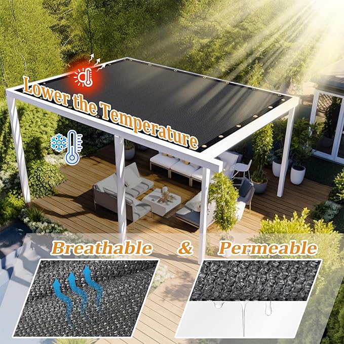 Shade&Beyond Customized Size 8' X 24' Shade Cloth with Grommets, 90% UV Protection UV Protection Mesh Tarp Sun Screens for Patio GN01, Dark Gray
