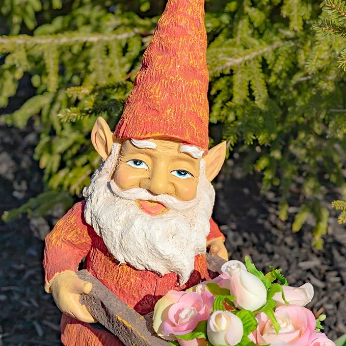 Zaer Ltd. Classic Spring Gnome Garden Statue in Assorted Styles (Gnome with Wheelbarrow)