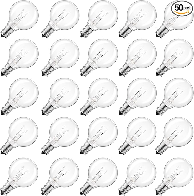 Brightown G40 Replacement Light Bulbs, 5W Clear Globe Bulb fits E12 C7 Candelabra Screw Base Sockets, 1.5 Inch Dimmable Light Bulbs for Indoor Outdoor Patio Decor, Pack of 50