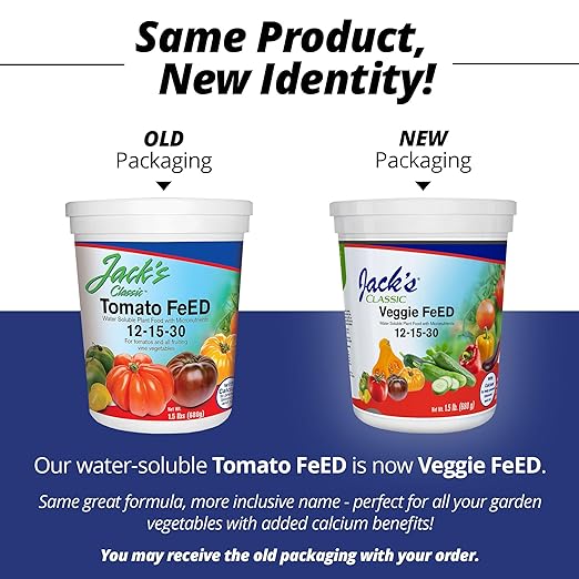 Jack's Classic 12-15-30 Veggie Feed Water-Soluble Fertilizer with Micronutrients, 1.5lbs, 4 Pack - Plant Growth and Abundant Fruit Set in Blooming Vegetable Plants