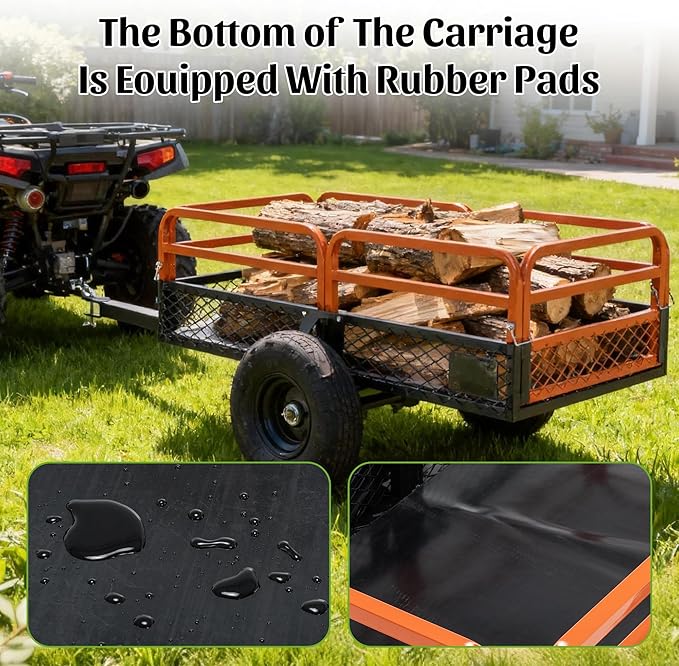 Utility Garden Wagon Dump Cart Trailer, 15 Cu.Ft. Load & 1500 lbs Capacity, Heavy Duty Yard Dump Wagon with Steel Frame ATV, UTV, Farm, Garden,Black
