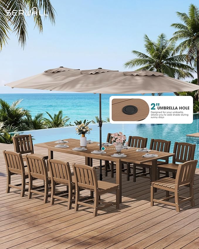 SERWALL Outdoor Dining Chairs Set of 2, All-Weather HDPE Patio Armless Chairs, Brown