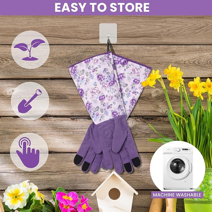 Trifabricy Gardening Gloves for Women, Leather Long Garden Gloves with Grip, Thorn-Proof Puncture-Resistant Work Gloves