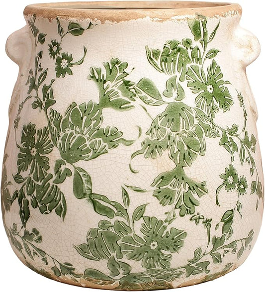 Xiaan Jiaju Ceramic Flower Vase Home Decor, Farmhouse Cottagecore Vases & Planting Pots with Drainage, English Cottage Kitchen Dining Table Decorations for House Living Room Bookshelf, Green