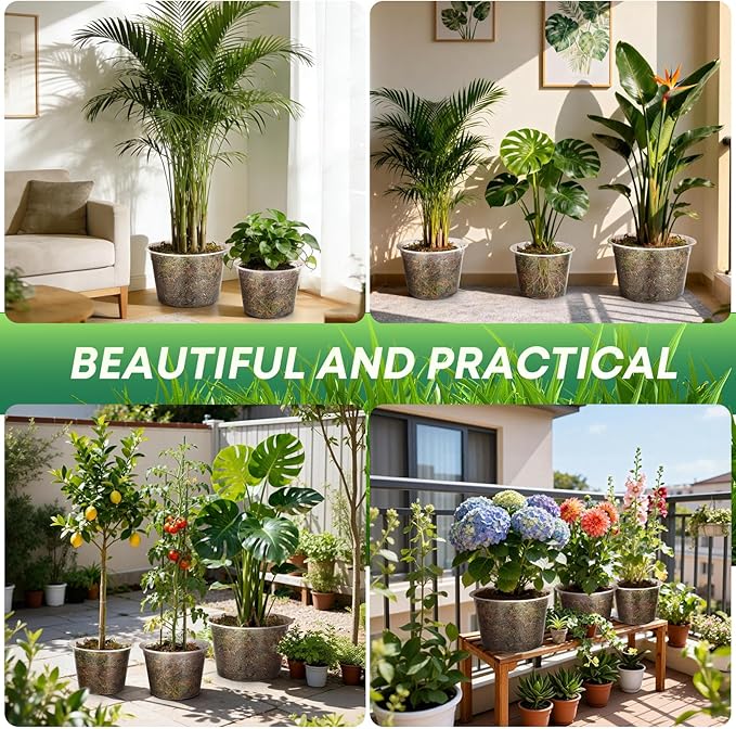 5 Pack 12 Inch Large Clear Nursery Pots with Drainage Hole, Plastic Plant Pots for Seedlings Flowers Vegetable, Indoor Outdoor Gardening, Used as Liners Inside Decorative Pots (12 Inch)