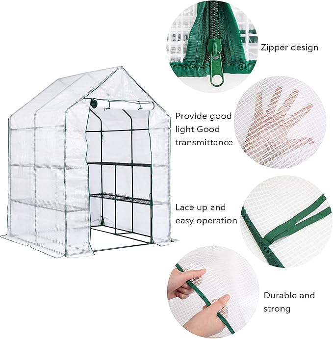 DECOHS Walk-in Greenhouse Replacement Cover with Roll-Up Zipper Door, 56 x 56 x 76 inch PE Greenhouse Cover for Outdoor Plant Gardening Plants Cold Frost Protection Wind Rain Proof (Frame Not Include)