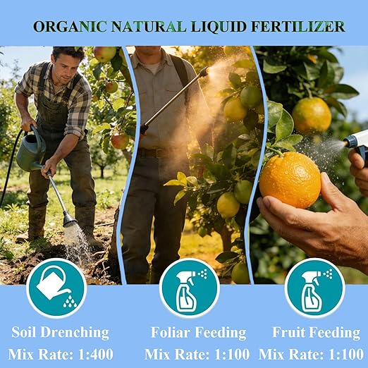 Organic Fruit Tree Fertilizer, Microbial Probiotic Plant Nutrient 17oz (502ml) – Natural Bio-Fermented Liquid Plant Food for Citrus, Lemon, Blueberry, Strawberry & Olive Tree, with Measuring Cup