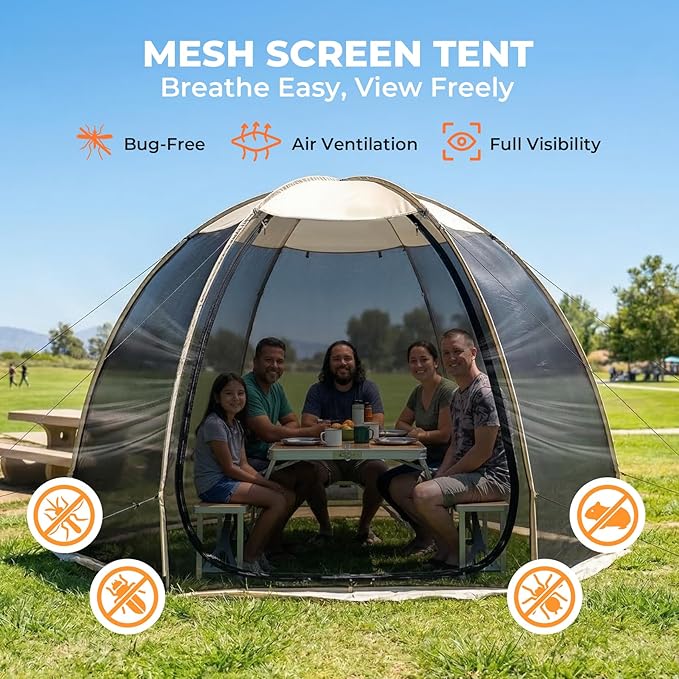 Alvantor® Pop Up Screen House Tent, Snap-fit Mesh Screen Gazebo with Peaked Roof, Portable Screen Room Canopy Shelter with Sandbags for Camping, Backyard, Picnic