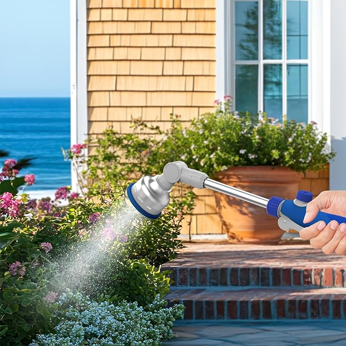 Watering Wand, 16" Aluminum Garden Hose Nozzle with 180° Rotating Ratchet Head, 9 Spray Patterns & Adjustable Flow Control - Perfect for Water Hanging Baskets and Shrubs