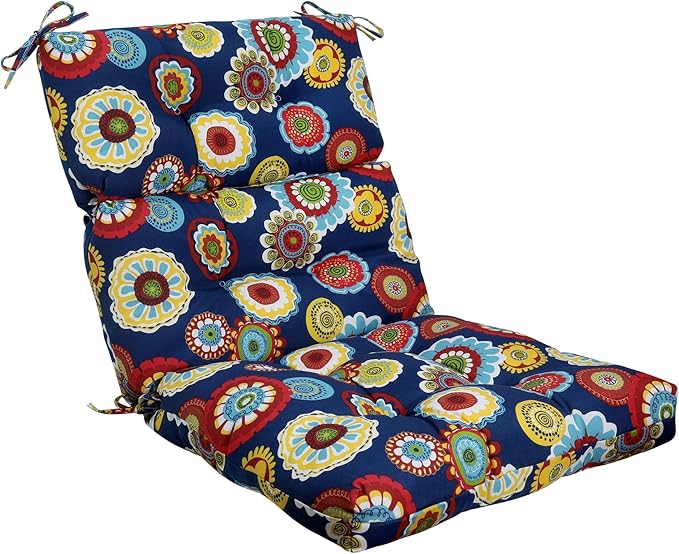 Magpie Fabrics Indoor Outdoor Tufted High Back Chair Cushion Set of 2, Waterproof All-Weather Deep Seating Rocking Chair Patio Chaise Lounge Sun Lounger Chair Cushions(Floral Navy)