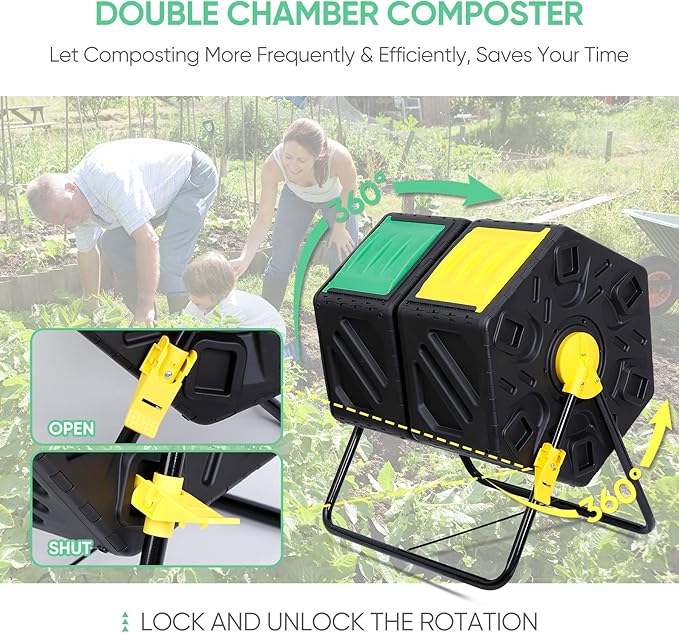 SUPER DEAL Outdoor Compost Bin, Garden Composter, Large Capacity BPA Free Material for Fast Creation of Fertile Soil, Easy to Assemble, Black (Black, 37 Gallon)