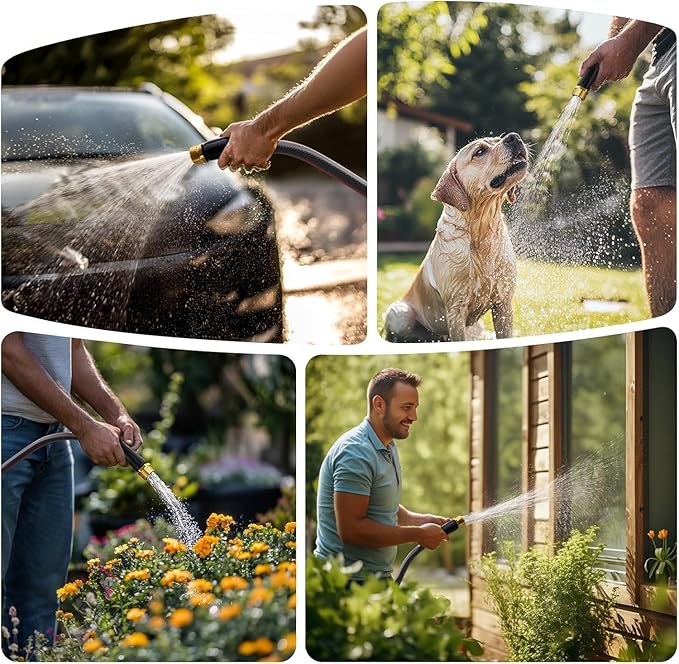 50ft Non-Expanding Garden Hose, Lightweight & Kink-Free, Flexible Heavy Duty Water Hose for Lawn, Yard, Car Washing (3/4" Solid Brass Fittings, Crush-Resistant)