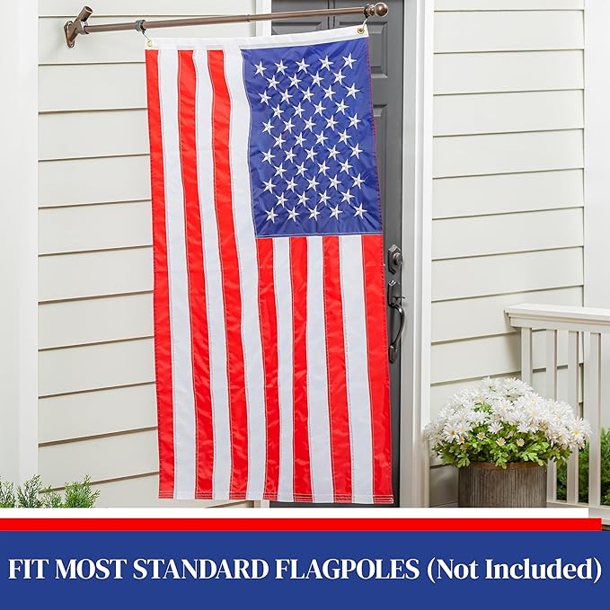 Evergreen Flag American Flag 3'x5' Estate Size with 2 Grommets | Heavy Duty Outdoor Flag | Embroidered Stars and Stripes and Quadruple Stitched Edge | USA Residential or Commercial