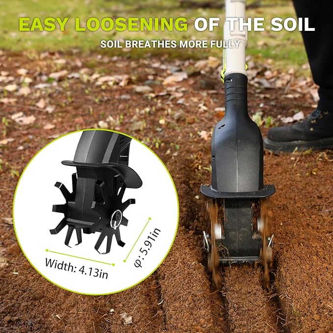 Cordless Electric Garden Tiller: DEKOPRO Power Cultivator for Effortless Soil Cultivation in Flower Beds, Vegetable Gardens, Lawns-Lightweight Lawn Yard Garden Tiller
