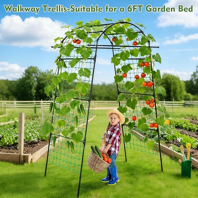 DOEWORKS 86 Inch Tall Garden Arch Trellis for Climbing Plants Outdoor,Tall Metal Garden Tunnel Trellises Archway for Climbing Vine、Vegetable、Fruit、Flower、Squash Arbors，Garden Arches Support Structure