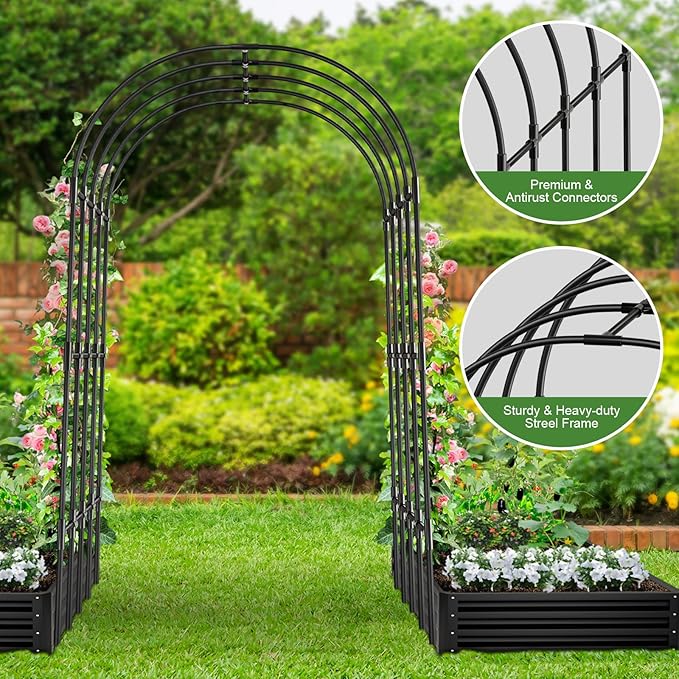 Garden Arch Trellis, Metal Arch Trellis for Climbing Plants Outdoor, Yard, Garden, Climbing Plants w/Decorative Wire Lattice - Black