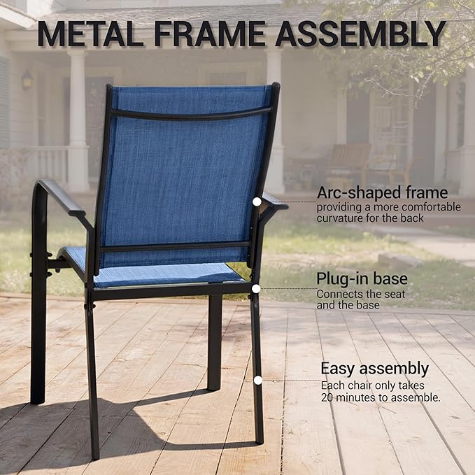 Patio Chairs Set of 4, Outdoor Dining Chairs Set of 4, High Back Wide Seat Patio Furniture Chairs with All Weather Breathable Textilene, for Lawn Garden Backyard,Blue(4 PCS)