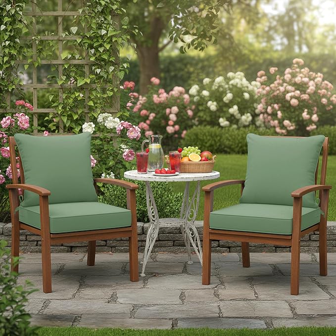 Summsun Waterproof Outdoor Patio Cushions with Removable Cover, Fade Resistant Back Pillow and Seat Cushion Set for Yard Porch Garden, 19 x 19 Inch, Sage Green, Set of 2