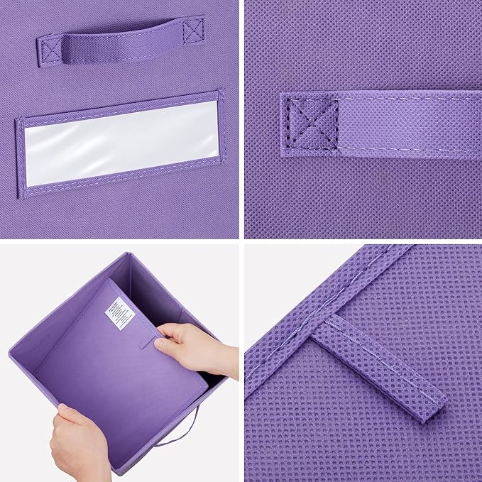 Fabric storage cubes (Set of 8) 11 Inch Cube Storage Bin, Cube storage with 8 Labels Window Cards & a Pen, Foldable cube organizer bins,11x11 Storage bin, Cubby Organizer Boxes, Purple