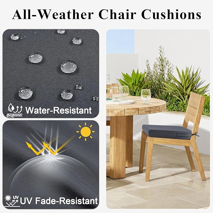 Topotdor Outdoor Chair Cushions for Patio Furniture,Waterproof Patio Chair Cushions Set of 2,Indoor/Outdoor Round Corner Chair Seat Cushion with Ties,18"x18"x3" Grey