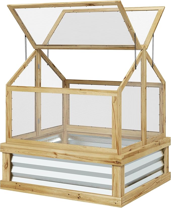 35.5Wx31.5Dx36H Weather-Protective Cold FFor rame Garden Bed, Twin-Wall Polycarbonate, Ventilated Climate Management, Natural Silver