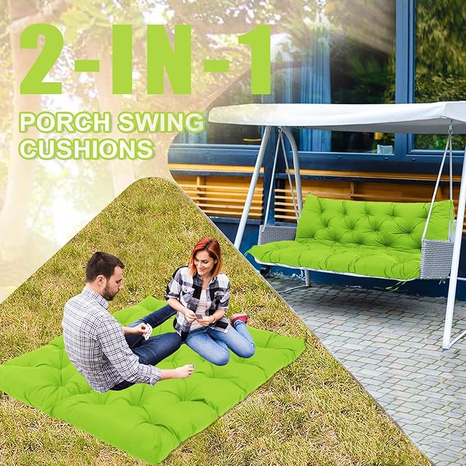 Extra Thick 5" Waterproof Porch Swing Cushions Outdoor 48 inch Swing Cushions 2-3 Seater Replacement with Backrest and Ties for Outdoor Furniture Patio Bench Garden (Green)