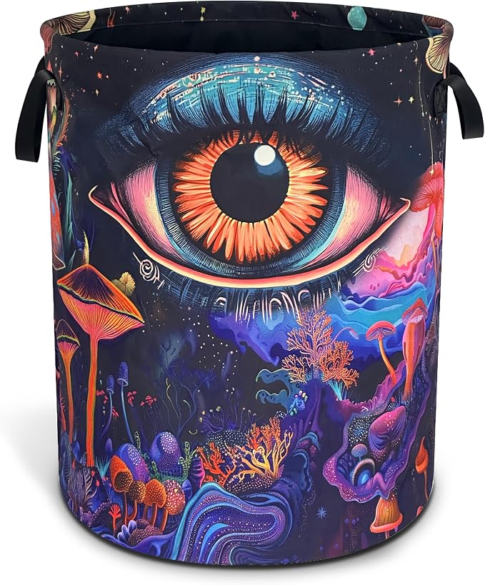 Abstract Eyes Mushrooms Laundry Basket Foldable Oxford Cloth 18.9 x 16.5 In