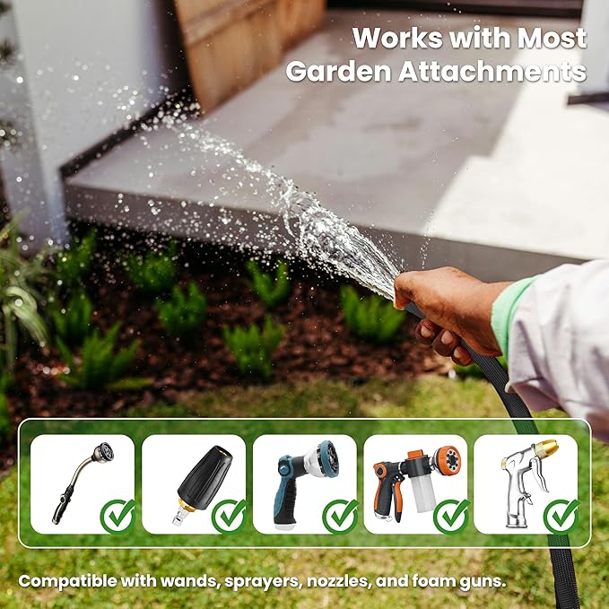 50ft Garden Hose – Lightweight & Flexible Water Hose, Leak-Proof Fabric & Non-Expandable with Shut-Off Valve for Yard, Outdoor Watering, Car Wash & RV