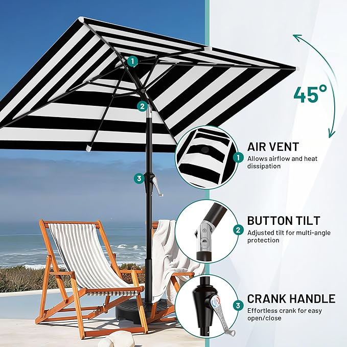 AreShark 6.5' x 10' Rectangular Patio Umbrellas for Outdoor, Outdoor Table Umbrella, Large Outdoor Patio Umbrellas with 6 Sturdy Ribs for Pool, Garden, Deck & Market (Black & White Stripe)