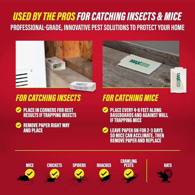 Catchmaster Max-Catch Mouse & Insect Glue Trap 36PK, Mouse Traps Indoor for Home, Sticky Pest Control Adhesive Tray for Catching Bugs, Bulk Unscented Glue Boards