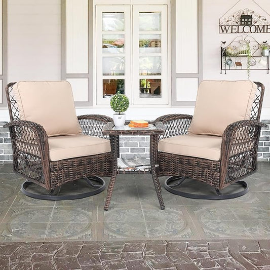 VINGLI 3 Pieces Patio Furniture Set, Patio Swivel Rocking Chairs Set of 2, Outdoor Bistro Set Swivel Rocker, Outdoor Porch Chairs and Bistro Table for Porch