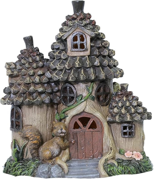 Zayton Solar Garden Squirrel's House Outdoor Statues Yard Resin Decoration Gift Handmade Housewarming Gift for Patio Yard Lawn Waterproof Cracking